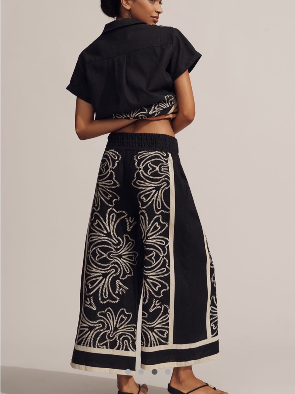 NWT ANTHROPOLOGIE 2PC LINEN SET BRENNA SHIRT SOMERSET PANTS IN BLACK PRINT S SP - Picture 7 of 16